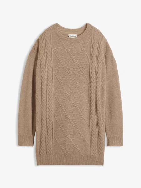 Sweter oversize we wzór w warkocze brązowy