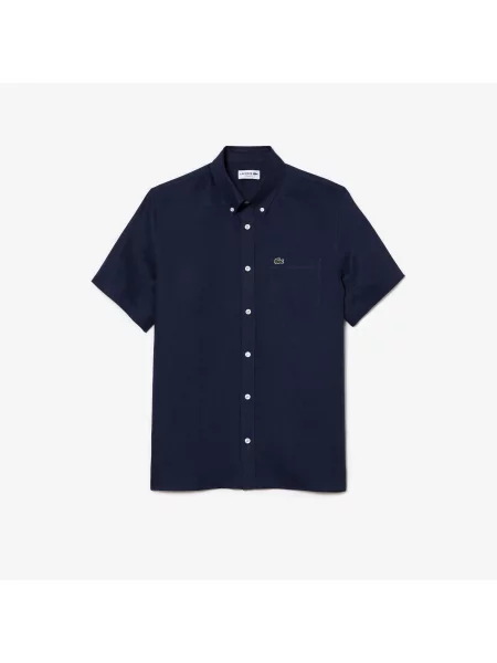 Lacoste Koszula Lniana Z Krótkim Rękawem Lacoste granatowa