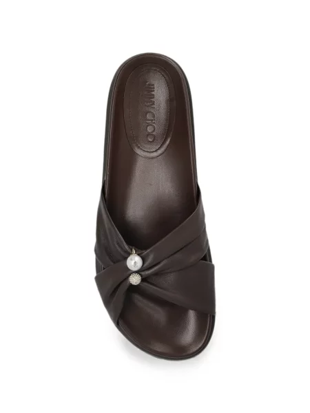 Sandale Jimmy Choo cu perle din piele maro