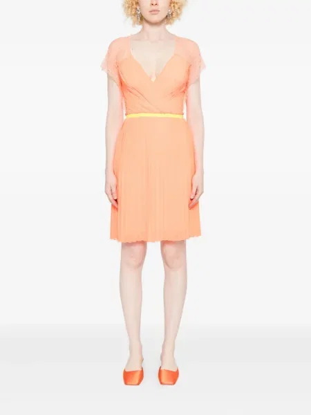 Rochie mini Gemy Maalouf plisată din dantelă de costum portocaliu
