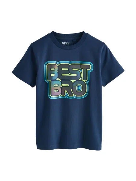 Next Tricou bleumarin / albastru regal / galben / metalic gri