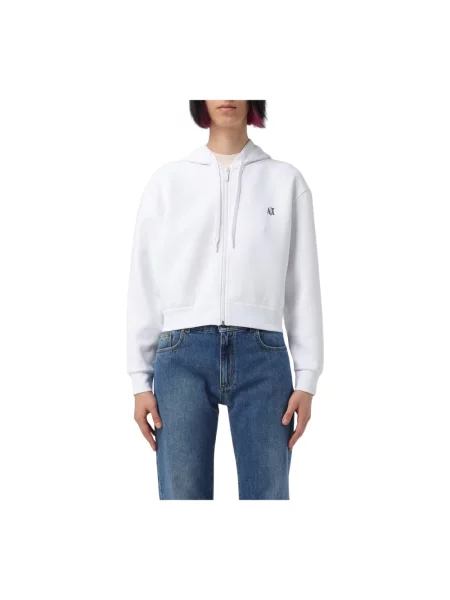 Bluza z kapturem Armani Exchange z kapturem o krotszym kroju biała