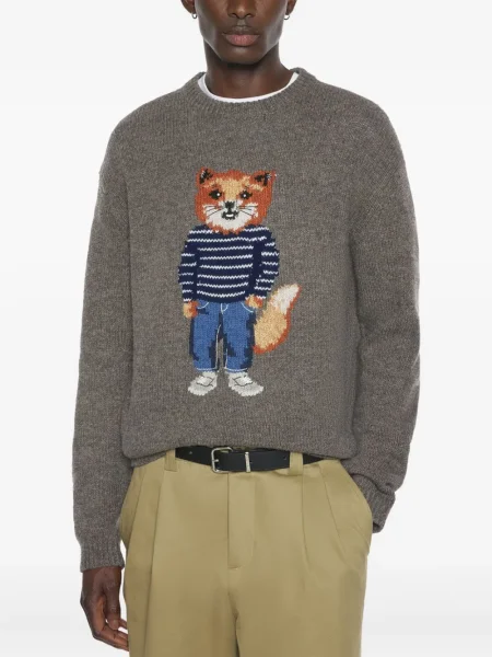 Pulover Maison Kitsune gri