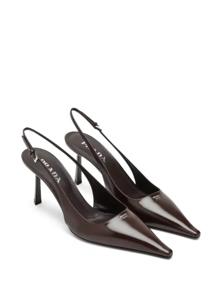 Pantofi cu toc Prada din piele slingback maro