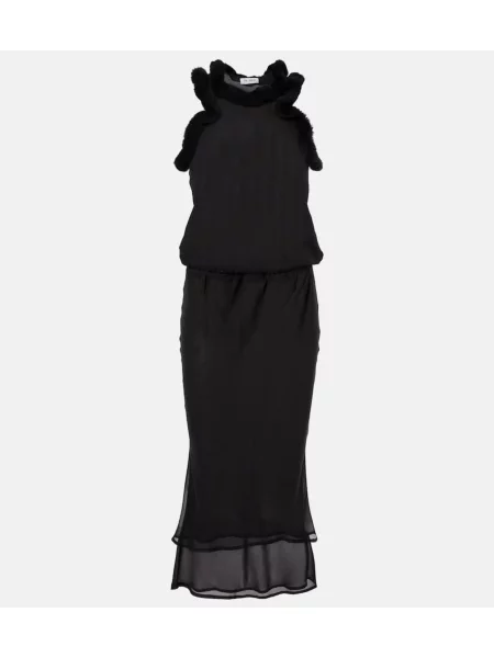 Sztuczne futro sukienka midi The Attico do kolan garniturowa czarna