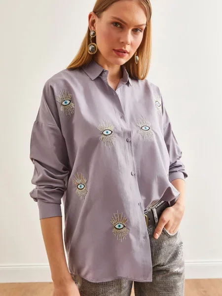 Olalook Halenka nebeská modř / zlatá / šedá bílá