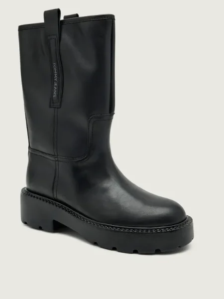 Tommy Jeans Botine Tjw Leather Mid Tubular Boot negru