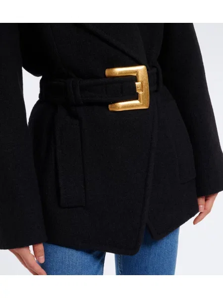 Volneni dvoredni plašč Balmain črna