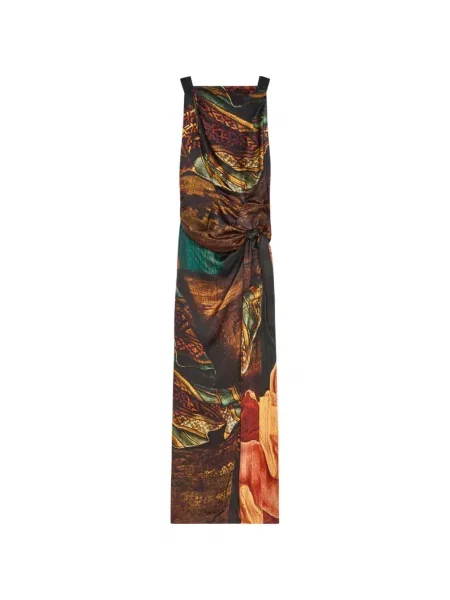 Lung rochie Dries Van Noten din satin drapată maro