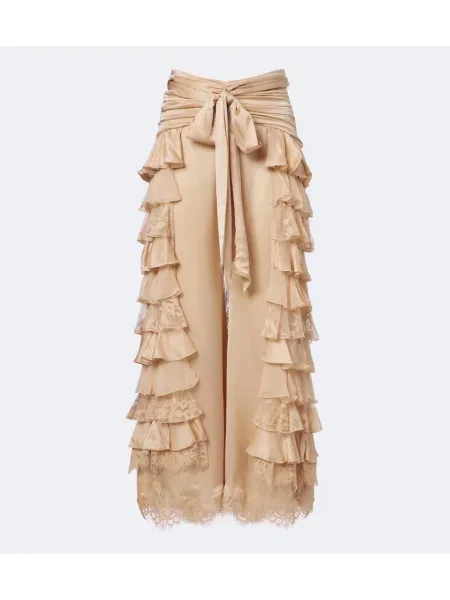Pantaloni Zimmermann de mătase cu volane bej