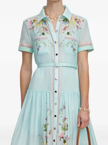 Sukienka maxi Self-portrait w kwiatki z nadrukiem niebieska