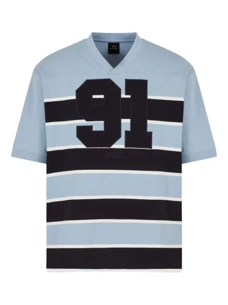 Tricou Armani Exchange cu dungi cu decolteu în V albastru