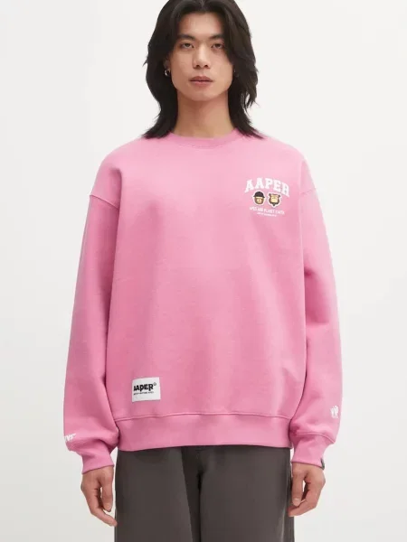 AAPE bluza Aaper Crew Neck z nadrukiem różowy
