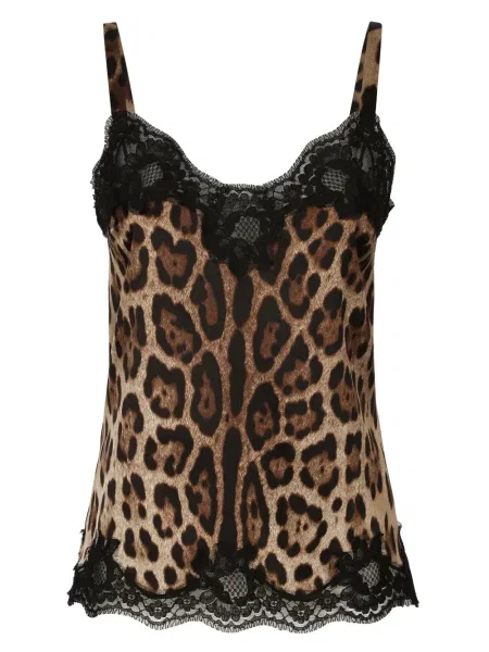 Maiou Dolce & Gabbana cu imagine cu model leopard din dantelă maro