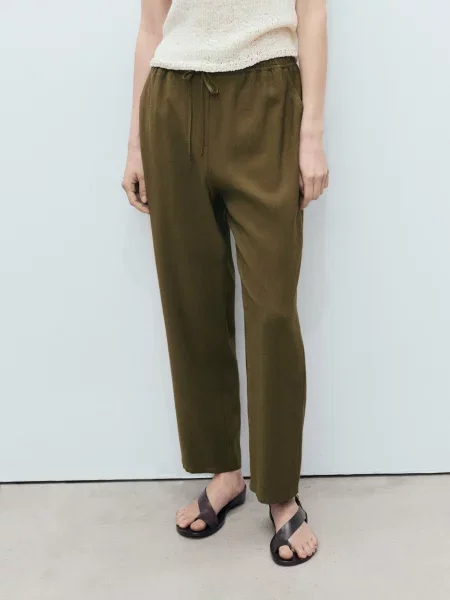 MANGO Pantaloni FLUIDO kaki
