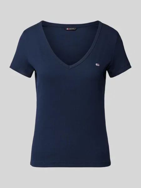 T-shirt o kroju Slim Fit z dekoltem w serek Tommy Jeans