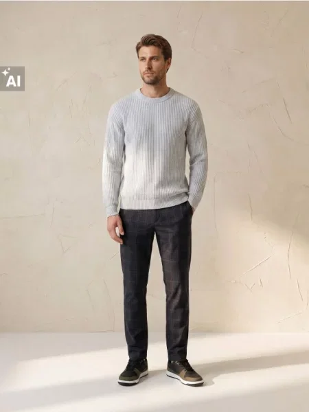Sinsay Slim fit chino kalhoty v kostce s podílem viskózy šedá
