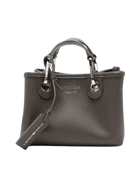 Shopperka Emporio Armani skórzana z logo szara