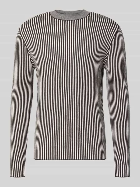 Sweter z dzianiny o kroju regular fit z mieszanki żywej wełny z wzorem w paski Armani Exchange biały