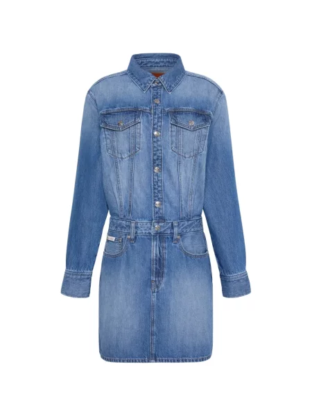 Rochie din denim Calvin Klein albastru