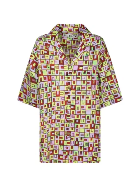 Scurt cămașă Vlisco Dialogues cu imagine cu imprimeu geometric roșu