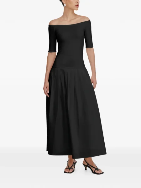 Rochie midi Marcella plisată până la genunchi de costum negru