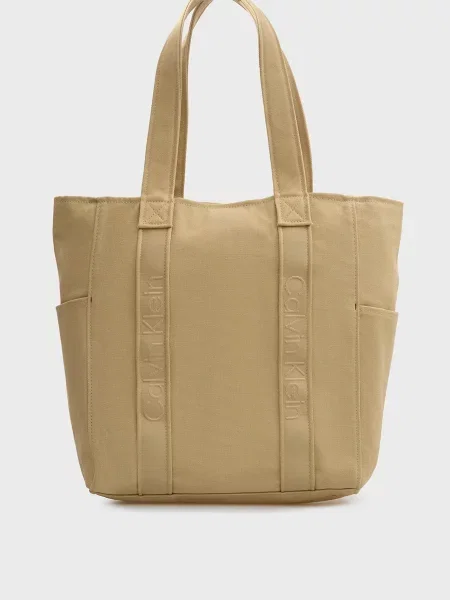 Сумка шоппер Calvin Klein с ремешками из канваса бежевая