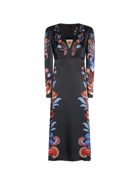 Rochie midi Farm Rio cu model floral negru