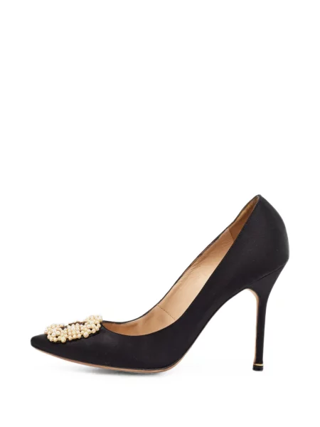 Pantofi cu toc Manolo Blahnik cu perle negru