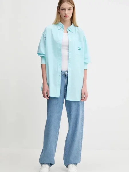 Tommy Jeans koszula turkusowy relaxed z kołnierzykiem klasycznym
