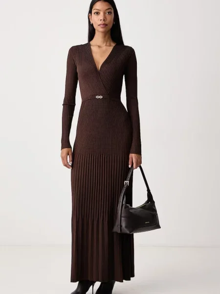 Twinset rochie plisată cu vâscoză maro