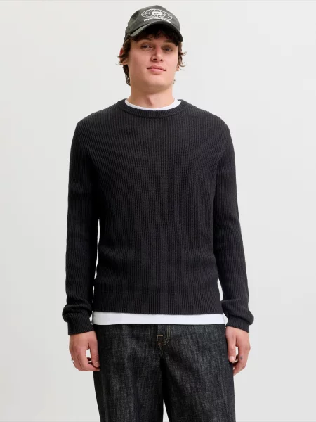 JACK & JONES Pulover JJPANNEL' negru