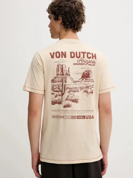 Тениска Von Dutch с принт бежово