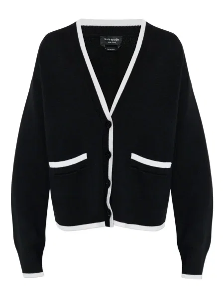 Вълнена жилетка Kate Spade с V-образно деколте черно