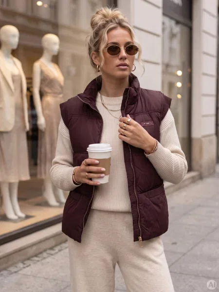 Kamizelka pikowana ze stójką bordowa Dstreet