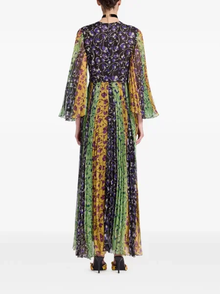 Rochie maxi La Doublej cu model floral cu imagine plisată verde