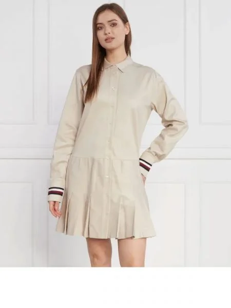 Tommy Hilfiger Rochie GLOBAL STP SHORT LS bej