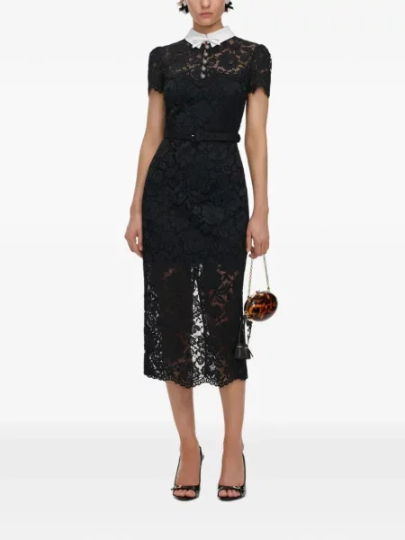 Gulerat rochie midi Self-portrait din dantelă negru