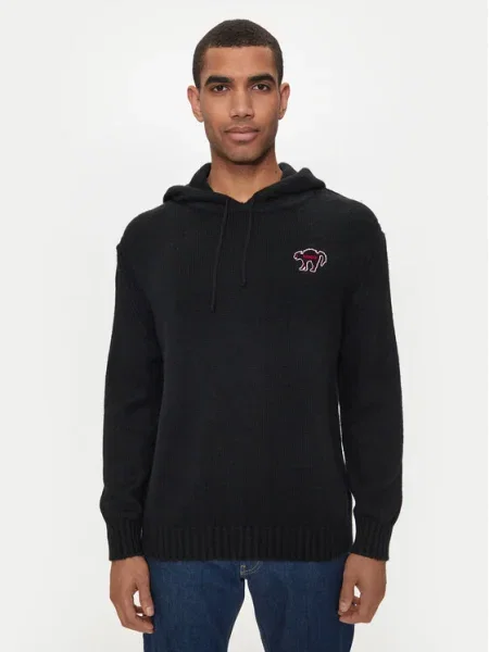 Пуловер с вълна HUGO мъжки от топла материя черно