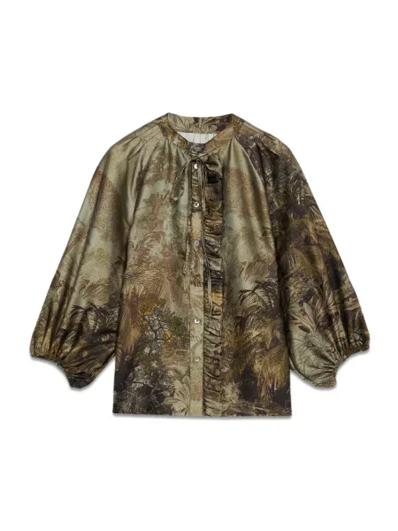 Satynowa bluzka Oltre z falbankami zielona