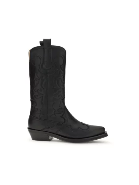 GANNI kowbojki Mid Shaft Embroidered Western Boot na słupku czarny