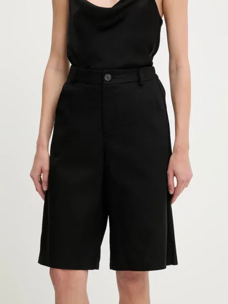 Къс панталон с лен Answear Lab с изчистен дизайн с висока талия черно