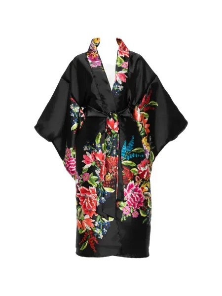 Palton Dolci Follie de mătase cu model floral negru