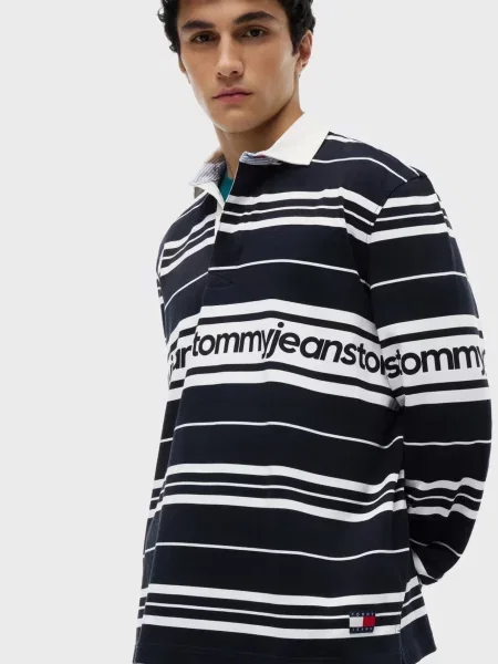 Поло Tommy Jeans в полоску синее