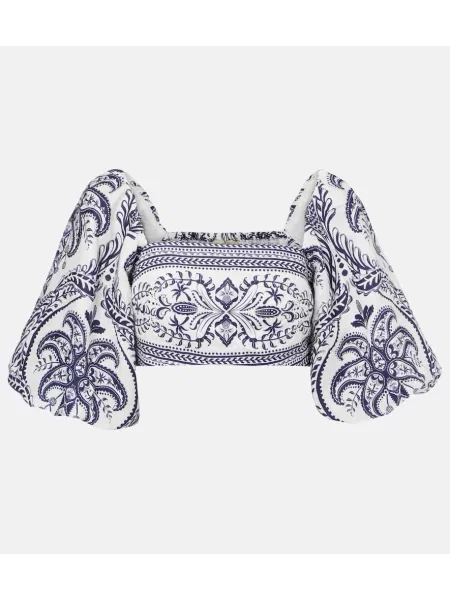 Lniany top Farm Rio z nadrukiem w tropikalny nadruk niebieski