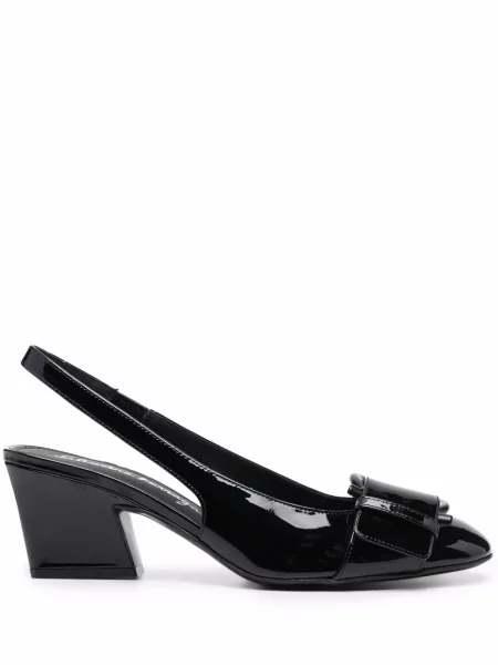 Pantofi cu toc Ferragamo din piele de lac slingback negru