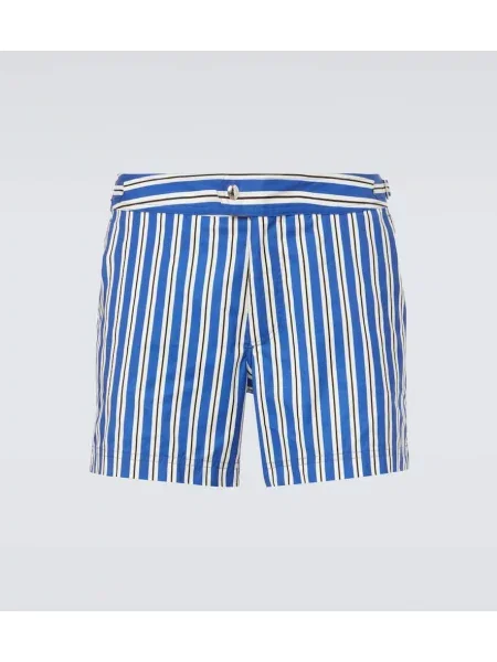 Pruhovaný popelínový spodní díl plavek Tom Ford modrý