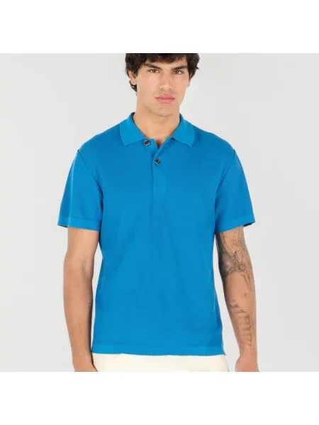 Koszulka polo Roberto Cavalli z nadrukiem niebieska