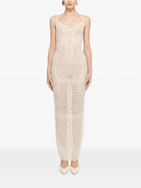 Rochie maxi Nissa cu paiete plasă alb