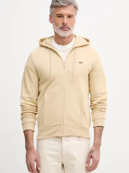 Lacoste pulover s kapuco z bombažem bež
